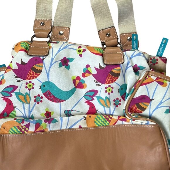 Lily Bloom Birds and Flowers Satchel Print Canvas & Faux Leather Tote Bag - Picture 6 of 8